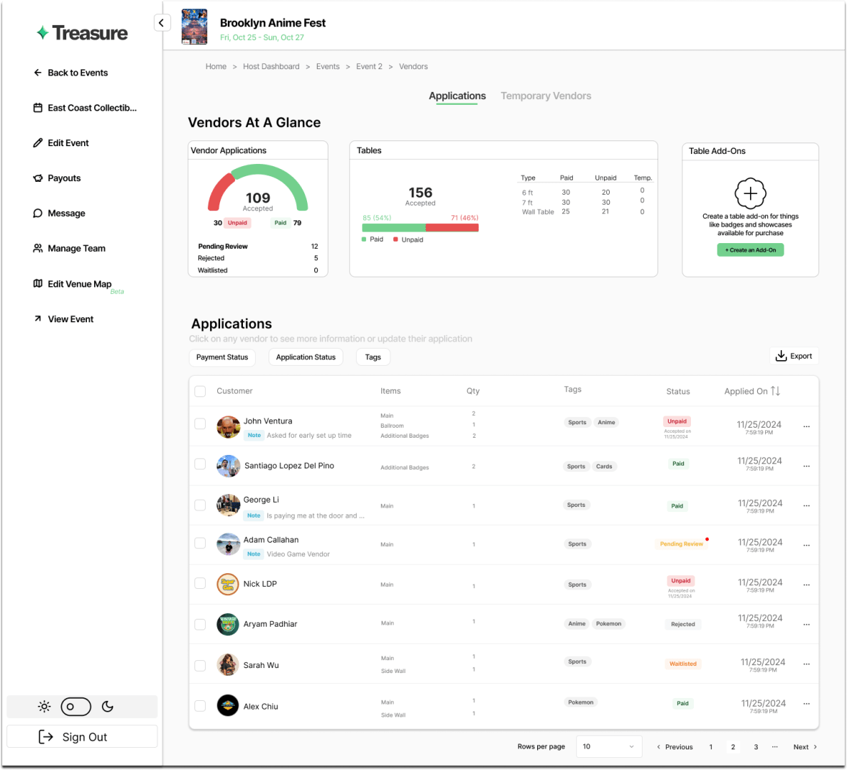 Vendor management interface